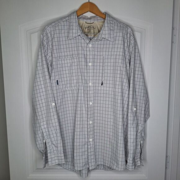 Eddie Bauer Fishing Shirt Mens XL Gray Checkered Vented Outdoors Pockets - Picture 1 of 11